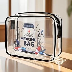 Medicine Bag PVC Clear Pouch Zippered 8 x 6-in Home Work Travel Camper Gift NEW
